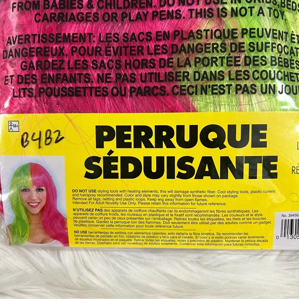 Glam Neon pink and green Wig Black Light Reactive Colors NEW costume Halloween